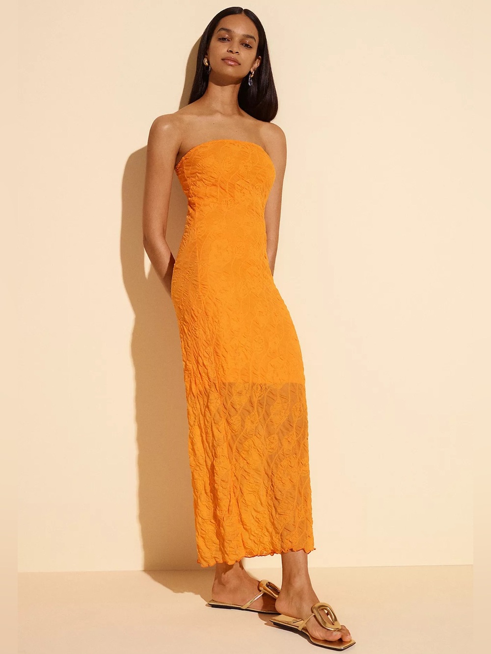 By Anthropologie Strapless Textured Knit Slip Midi Dress